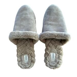 BIRDIES The Songbird Biscotti Leather Suede Faux Fur Slide Slippers Women’s 8